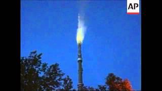 RUSSIA: MOSCOW: OSTANKINO TV TOWER FIRE: NIGHT SHOTS