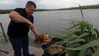 Duck rustic recipe with potatoes in a cauldron. duck cauldron