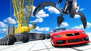 Using a NEW Massive Crane to Slingshot Cars into Space in BeamNG Drive Mods!