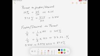 Percents, Fractions and Decimals conversions