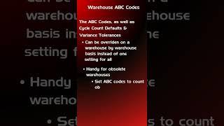 Warehouse ABC Codes in Epicor