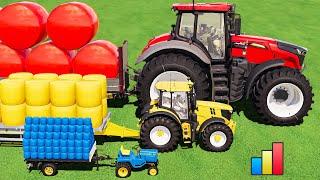 GIANT TRACTOR OF COLORS ! MINI & BIG HAY BALE TRANSPORT with COLORED TRACTORS ! HAY BALING & LOAD!