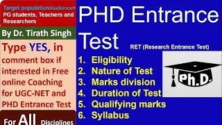 PHD Entrance Test : Eligibility, Nature, Qualifying Marks , Duration,  Syllabus l by Dr.Tirath Singh