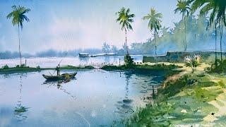 Watercolor Painting of beautiful landscape of Kerala | Prashant Sarkar.