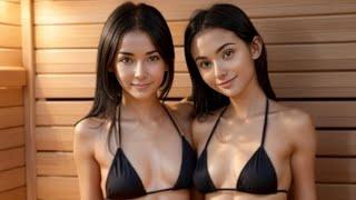 Beautiful Young Ladies In the Sauna Wearing Bikinis Part 18 - AI Art Sirens - 4K - Stable Diff 