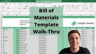 Bill of Materials Excel and Google Sheets Compatible Template Step-by-Step Video Tutorial
