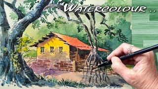  Beautiful Rural Watercolour Landscape Painting Step by Step | जलरंग निसर्गचित्र पेंटिंग