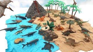 Let's Make A New Dinosaur Island! Volcano Eruption With Science Kit, 50 Dinosaurs Mini Toys 화산섬