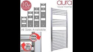 Heated Towel Rails: 'AURA' Standard Heated Towel Rail in Chrome, For Central Heating