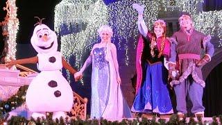 A FROZEN Holiday Wish 2015 - Elsa Lights Cinderella Castle w/ Anna, Kristoff & Olaf at Disney World