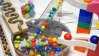 Marble run race ASMR  Somen slider & wooden HABA slope, colorful big ball