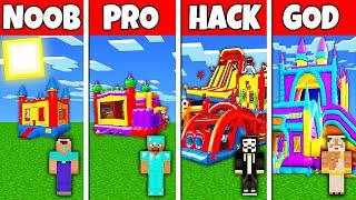 Minecraft Battle: NOOB vs PRO vs HACKER vs GOD BOUNCY CASTLE HOUSE BASE BUILD CHALLENGE in Minecraft