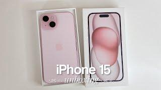 iPhone 15 pink unboxing (128 gb)  accessories, camera test, setup