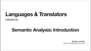 16. Semantic Analysis: Introduction
