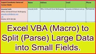 Excel VBA (Macro) to Split (Parse) Large Data into Small Fields.