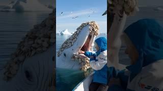 The old woman helped a white whale remove the clams from the whale's body