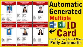 Automatic Id Card Creation in Ms Word help in Ms Excel | Auto Photo | Auto Name | Fully Automatic |