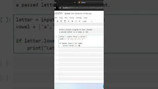 Test whether a letter is vowel or not using Python #interview #coding #python #shorts