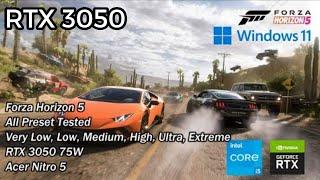 Forza Horizon 5 All Preset Tested on RTX 3050 75W | Acer Nitro 5 | Windows 11 | RTX ON