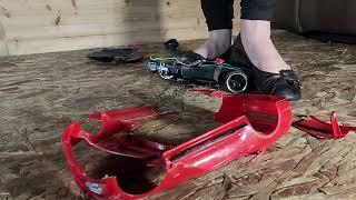 Red mustang crushed by Pebbles flats #crushexperiment #asmrcrush #rccarcrush #flatsforsale #crushing