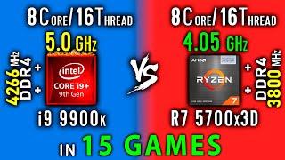 i9 9900k OC vs Ryzen 7 5700x3D Test in 15 Games or R7 5700x3D vs i9 9900KS 5.0 GHz + RAM 4266 MHz