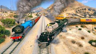 BIG BOY Train driving through Abandoned Railroads with 2 Trains 2 Tracks! - Grand Theft Auto V