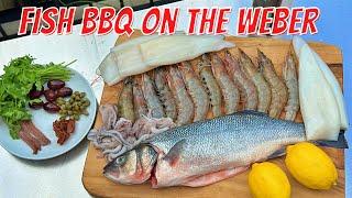 My Best Seafood BBQ: Sea bass, Prawns and Squid in the Weber Kettle
