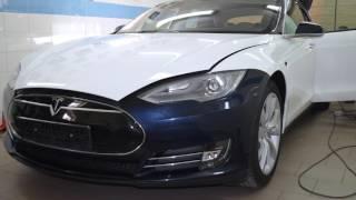 Tesla 85S - полная оклейка авто в белый глянец, плёнка Oracal 970