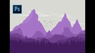 Flat Art Landscape - Adobe Photoshop Speed Art