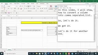 Convert a column into comma separated list in Excel