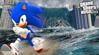 SONIC the HEDGEHOG escapes a TSUNAMI SUPER STORM (GTA 5 Mods)