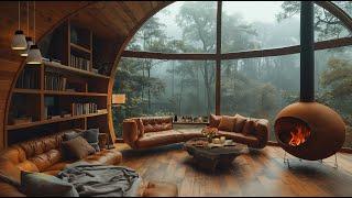 Soft Rain Sounds with Gentle Piano Jazz Instrumental Music in Cozy Cabin Ambience for Stress Relief