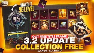 3.2 UPDATE FREE BEST EVENT GOT FREE TITLES MATERIALS FRAMES MYTHIC LOBBY 95 LEVEL MAX | PUBGM