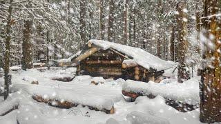 Building a LOG CABIN UNDERGROUND during snowfall. Floor installation