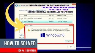 Fix "Windows Cannot Be Installed To This Disk, The Selected Disk Has an MBR Partition Table" Error