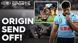 Suaalii SENT OFF in State of Origin for wild high shot on Reece Walsh!