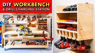 GARAGE SHOP STORAGE!  DIY 2x4 Workbench Base & Drill Charging Station