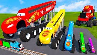 Big & Small, Long & Tall Lightning Mcqueen with Monster Truck Wheels vs Trains Thomas - BeamNG.Drive