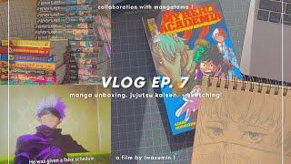 vlog ep. 7 —;  manga unboxing, watching jujutsu kaisen, & sketching ! [ ft. mangatama ]