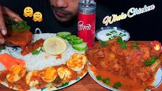 ASMR EATING SPICY WHOLE  CHICKEN CURRY, BOIL EGG CURRY, YOGURT WITH WHITE RICE | Faysal Spicy ASMR