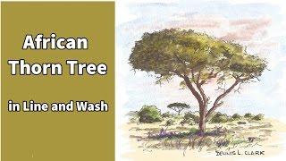 Line and wash watercolor painting tutorial - How to paint trees in pen and wash