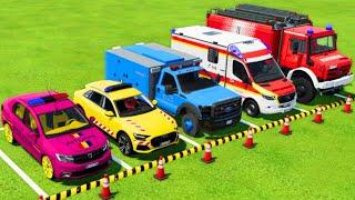 TRANSPORTING POLICE CARS, AMBULANCE CAR, FIRE DEPARTMENT WITH MAN TRUCKS ! Farming Simulator 22