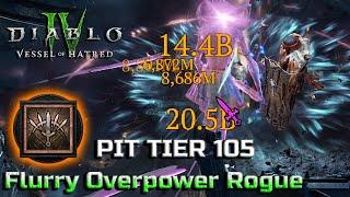 FLURRY OVERPOWER ROGUE - Pit Tier 105 Clear - Season 6 Endgame in Diablo 4 Vessel of Hatred