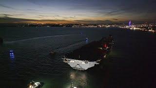 HMS Queen Elizabeth RO8 - Entering Portsmouth Harbour at Night - 13/09/2024