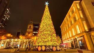 London Christmas Tour 2024  London’s Tallest Christmas Tree, City of London Walk Tour  4K HDR