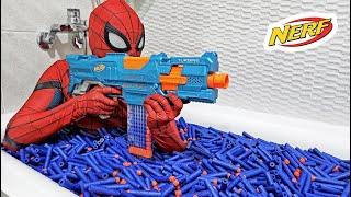 Spider Man Nerf Gun 10,000 Bullets shower ( Live Action Nerf First Person Shooter )