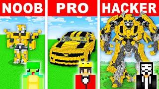 NOOB vs PRO: BUMBLEBEE TRANSFORMER STATUE HOUSE Build Challenge in Minecraft!