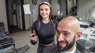Bubbly Barber Can't Stop Laughing during Shave and Trim - Krakow 