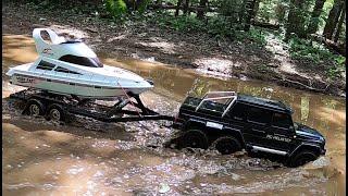 Rc  scale boat launch,rc truck TRX-6 Mercedes-Benz G-63 AMG.