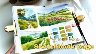 Fill a sketchbook page with me | Easy watercolor landscapes | ASMR Painting | Unboxing new brushes 